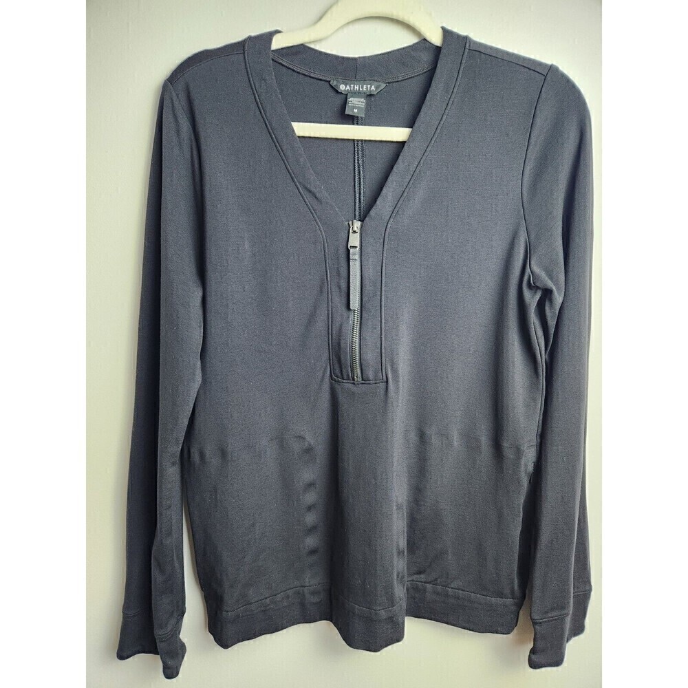 Athleta Eastbound Half Zip Black Sweatshirt Women's Size Medium Pockets See Desc